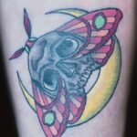 butterfly skull and moon tattoo by brynn johnson