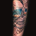 realism skull with shades tattoo by donavan moore