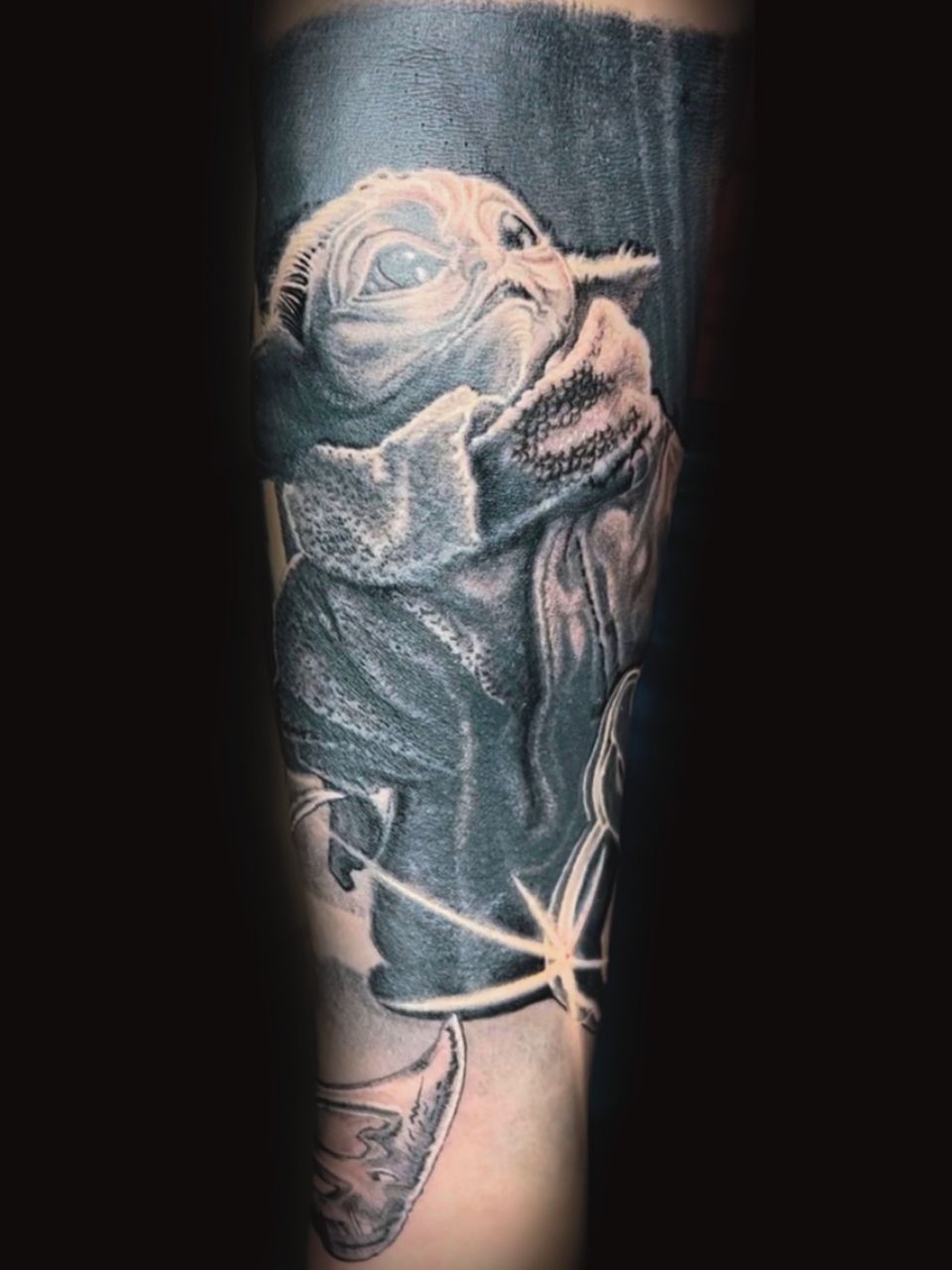 realism baby yoda tattoo by donavan moore