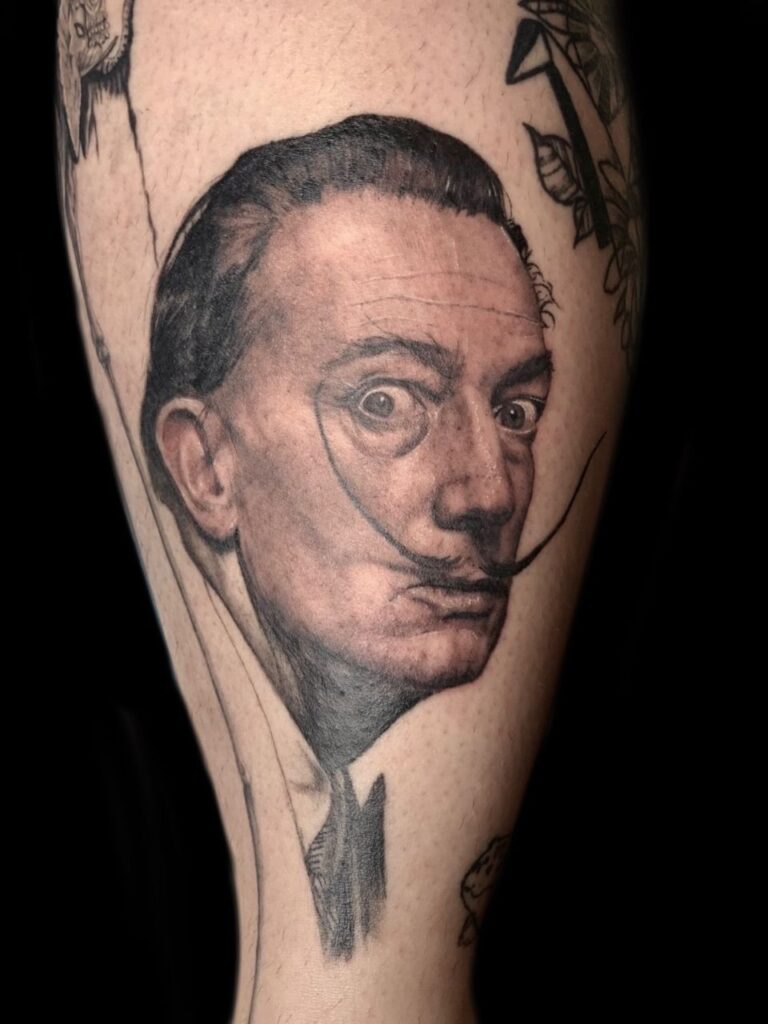 realism portrait tattoo of salvador dali by vaeda russett