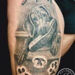 Realism memorial tattoo of a pet dog by Donavan Moore in Kelowna, BC.