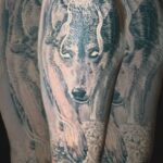 Realism tattoo of a wolf with glowing eyes by Donavan Moore in Kelowna, BC.
