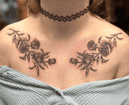 Fine line tattoo of roses by Donavan Moore in Kelowna, BC.